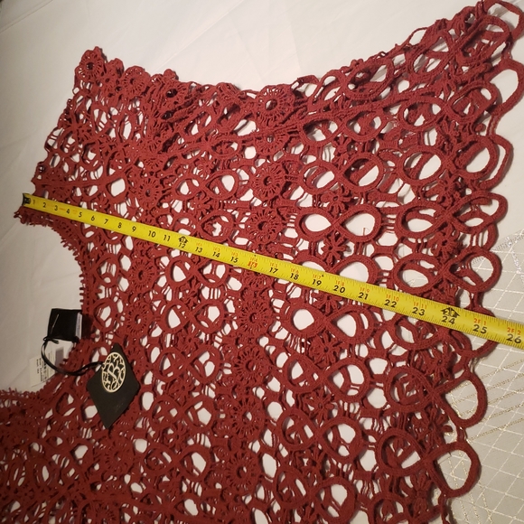 Bobeau NEW Knit Crochet Lace Blouse RED Top Topper Cotton Short Sleeve Womens XL - Picture 9 of 10